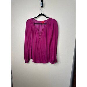 Jennifer Lopez Women's Pink Blouse Size X-Small long sleeve‎ v-neck polyester